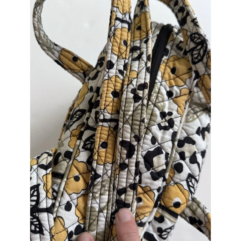 Vera Bradley Black Go wild Yellow Floral Small Quilted Duffle Bag Boho